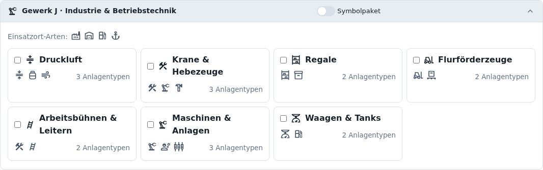 Gewerk J · Industrie & Betriebstechnik Symbolpaket