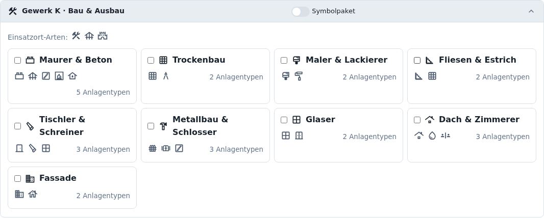 Gewerk K · Bau & Ausbau Symbolpaket