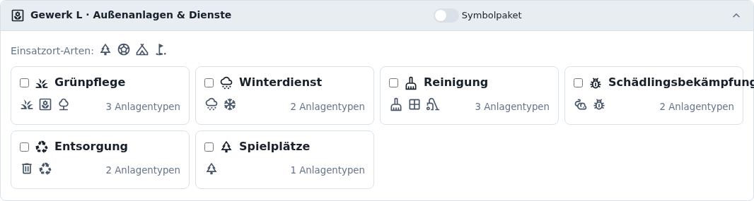 Gewerk L · Außenanlagen & Dienste Symbolpaket