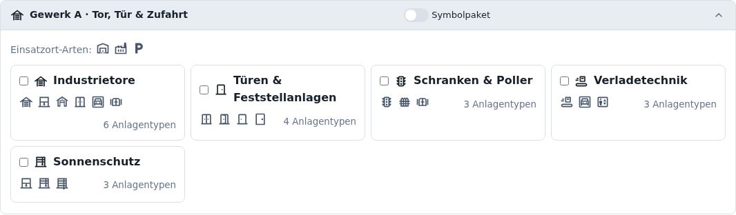 Gewerk A · Tor, Tür & Zufahrt Symbolpaket